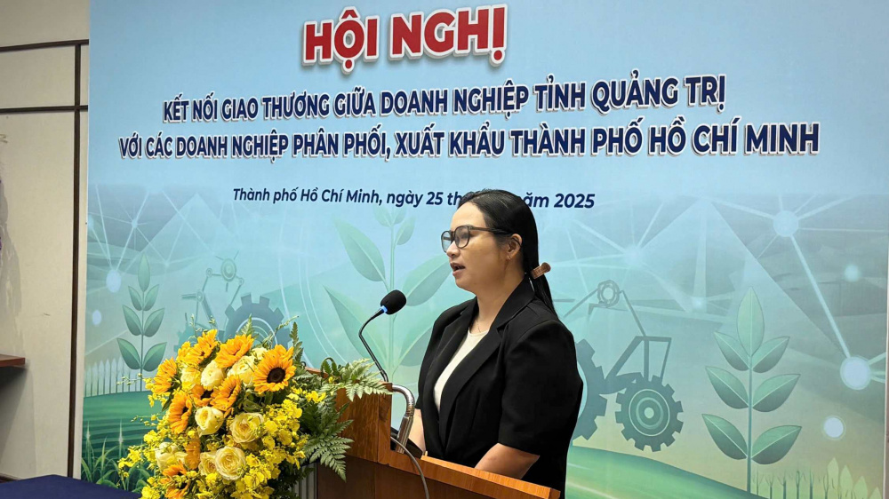 Bà Trương Phương Thoa – Giám Đốc Trung tâm Thương mại điện tử khu vực phía nam của Công ty cổ phần Tập đoàn OSB phát biểu tại Hội nghị